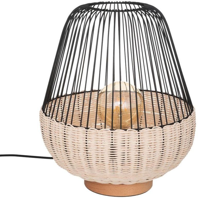 Lampe à Poser Beliani CINDER – Métal Et Rotin Naturel, 31 Cm, Style Boho Chic